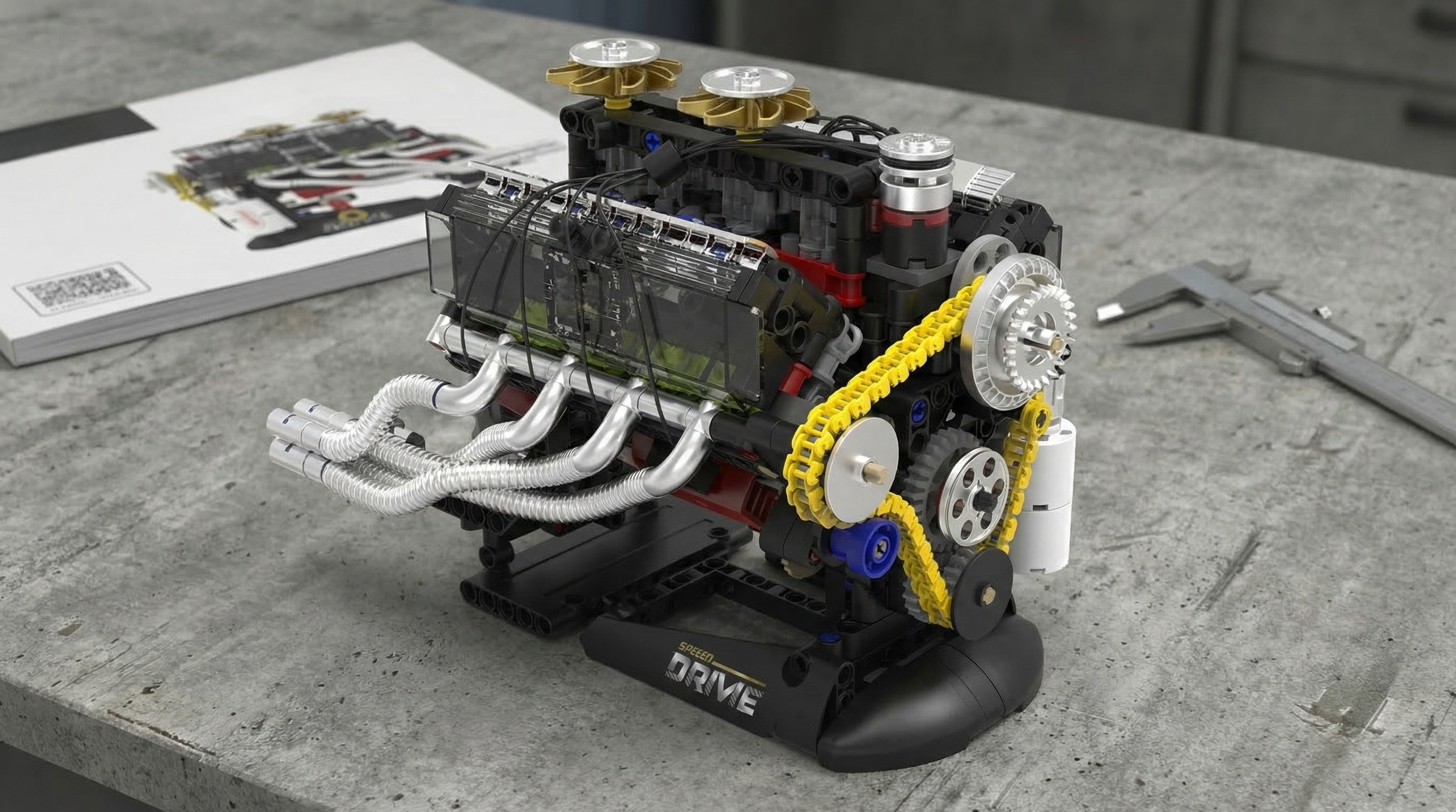 AoreSpty V8 Engine Model Kit, 659 Pieces, Hand-Cranked Clear Case